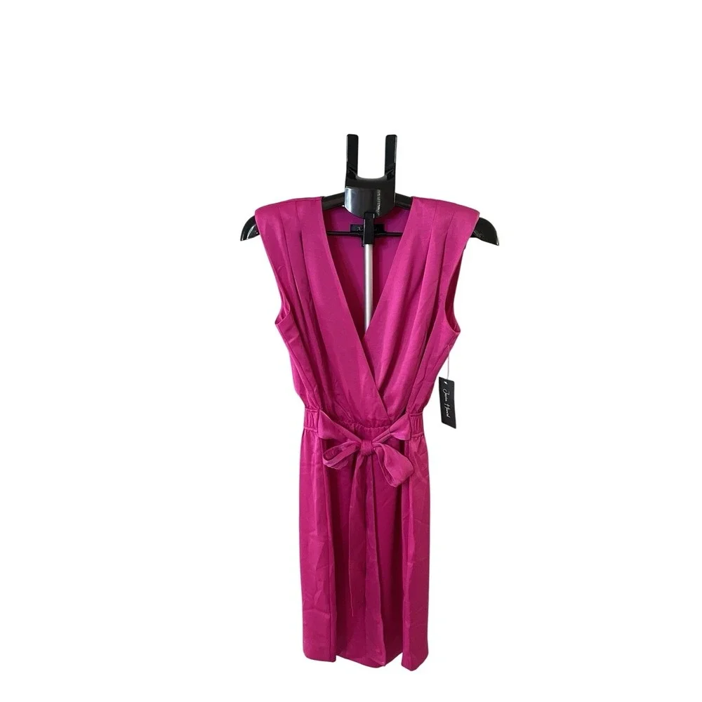 Jessica Howard‎ Pink Sleeveless Padded Shoulder Belted Sheath Dress Size 8 NWT